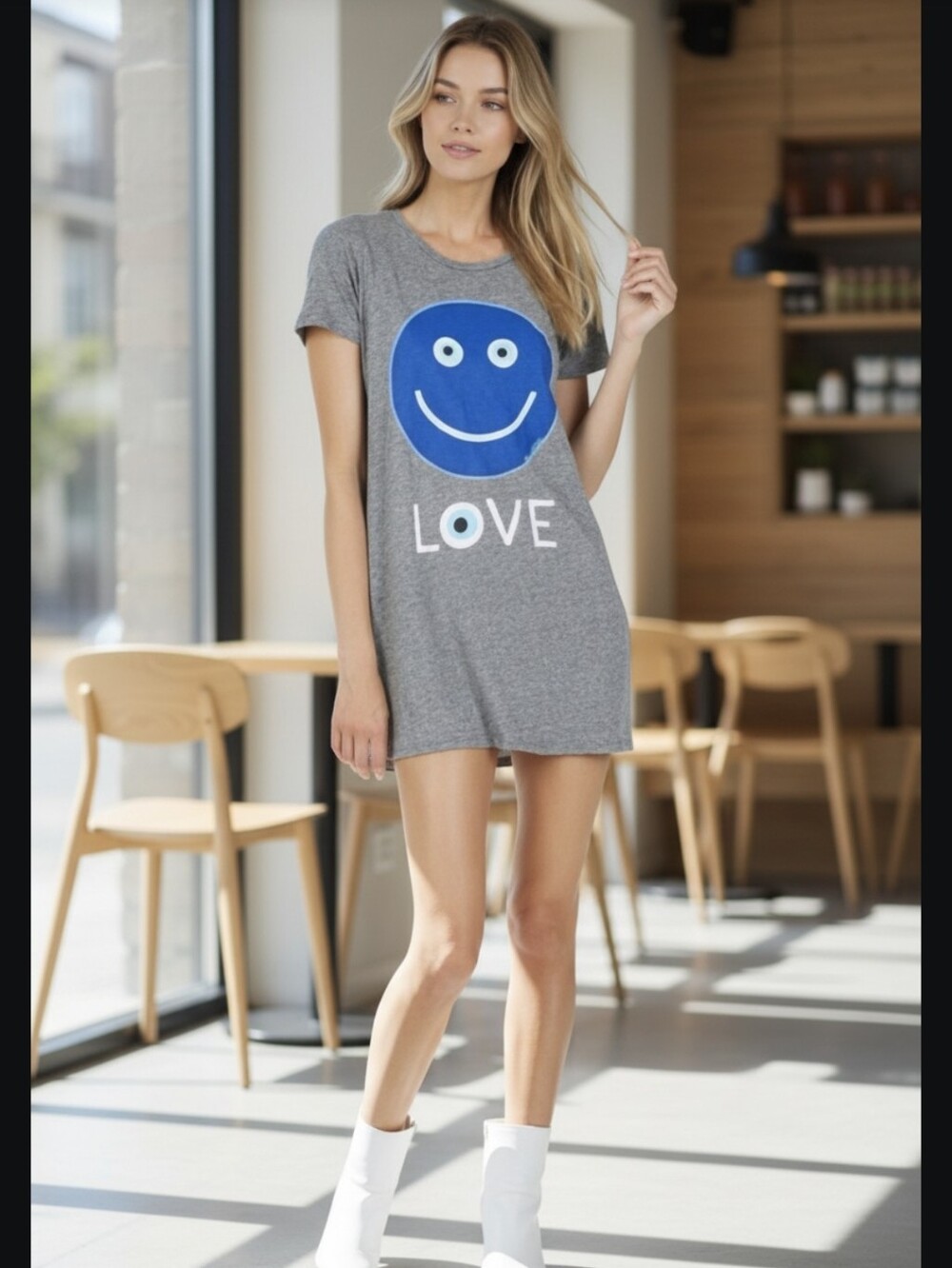 Lauren Moshi Lana Love Smiley Face Mini Tee Dress. Size Small